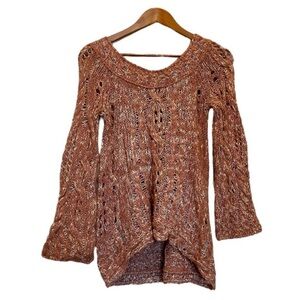 Free People Sweater Wool Alpaca Blend Open Knit Pink XS Oversized Relaxed Boho